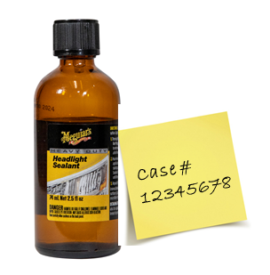 Example photo: recall bottle with case number on a sticky note