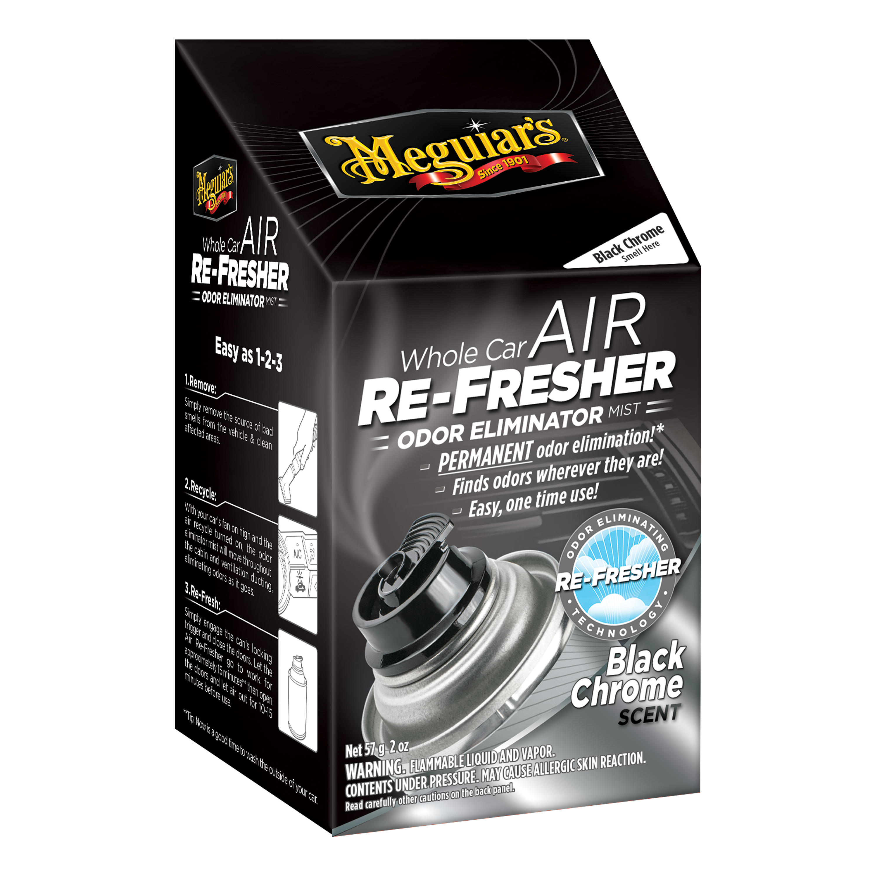 Meguiar's® Whole Car Air Re-Fresher Odor Eliminator - Black Chrome Scent - G181302, 2 oz