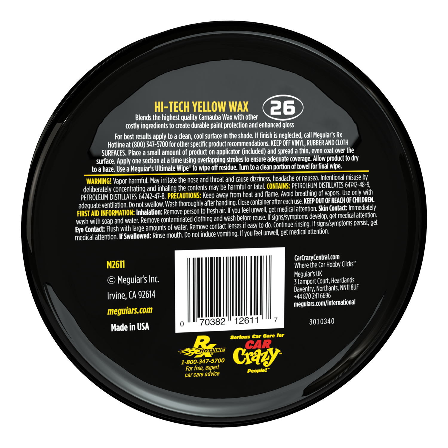 Meguiar's® Mirror Glaze® HiTech Yellow Wax, M2611, 11 oz., Paste