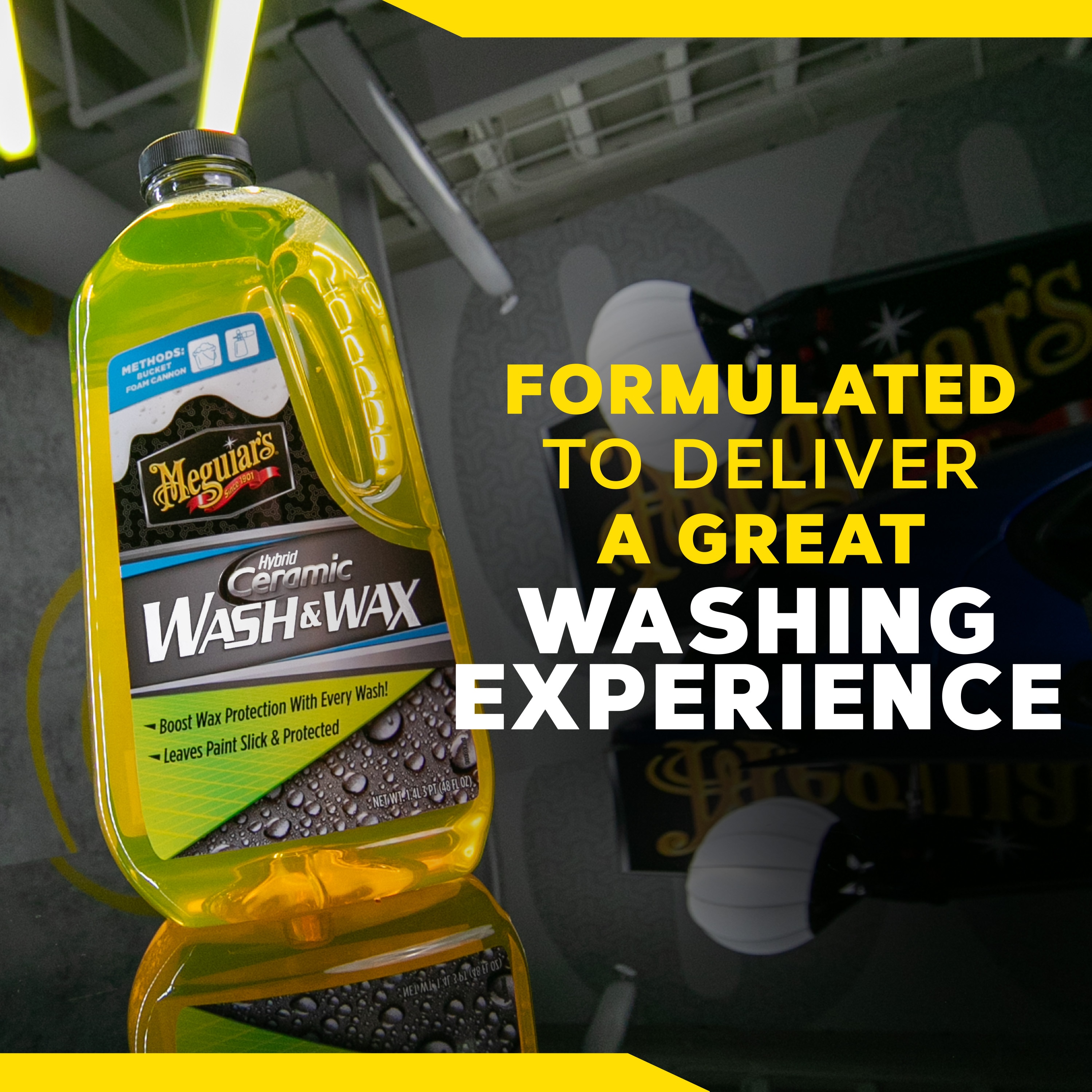 Meguiar’s Hybrid Ceramic Wash & Wax - Sophisticated Car Wash Gently Cleans and Adds Shine and Slickness While Boosting Paint with Hybrid Ceramic Wax and Extreme Water Beading - 48oz