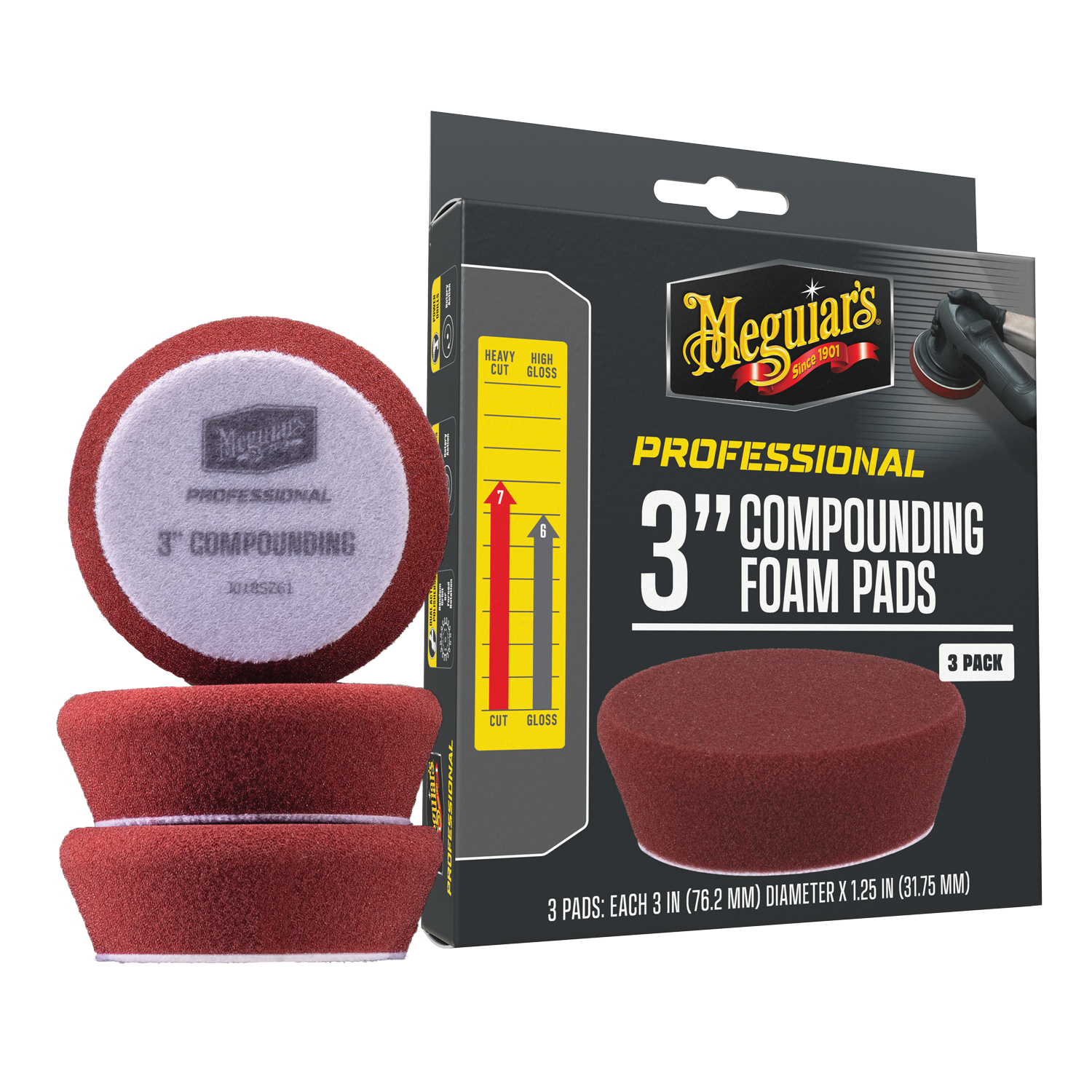 Meguiar's Professional 3" Compound Foam Pad, M3CFP3, 3 pack