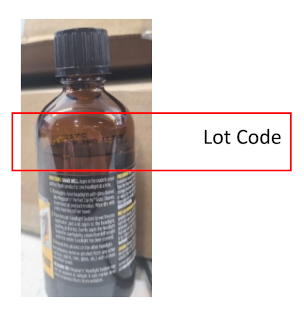 Example photo: recall bottle showing lot code on the back