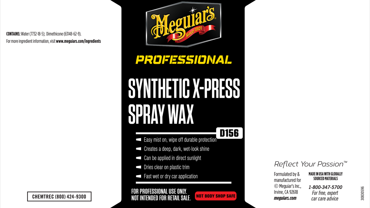 D156 Synthetic Xpress Spray Wax Secondary Label