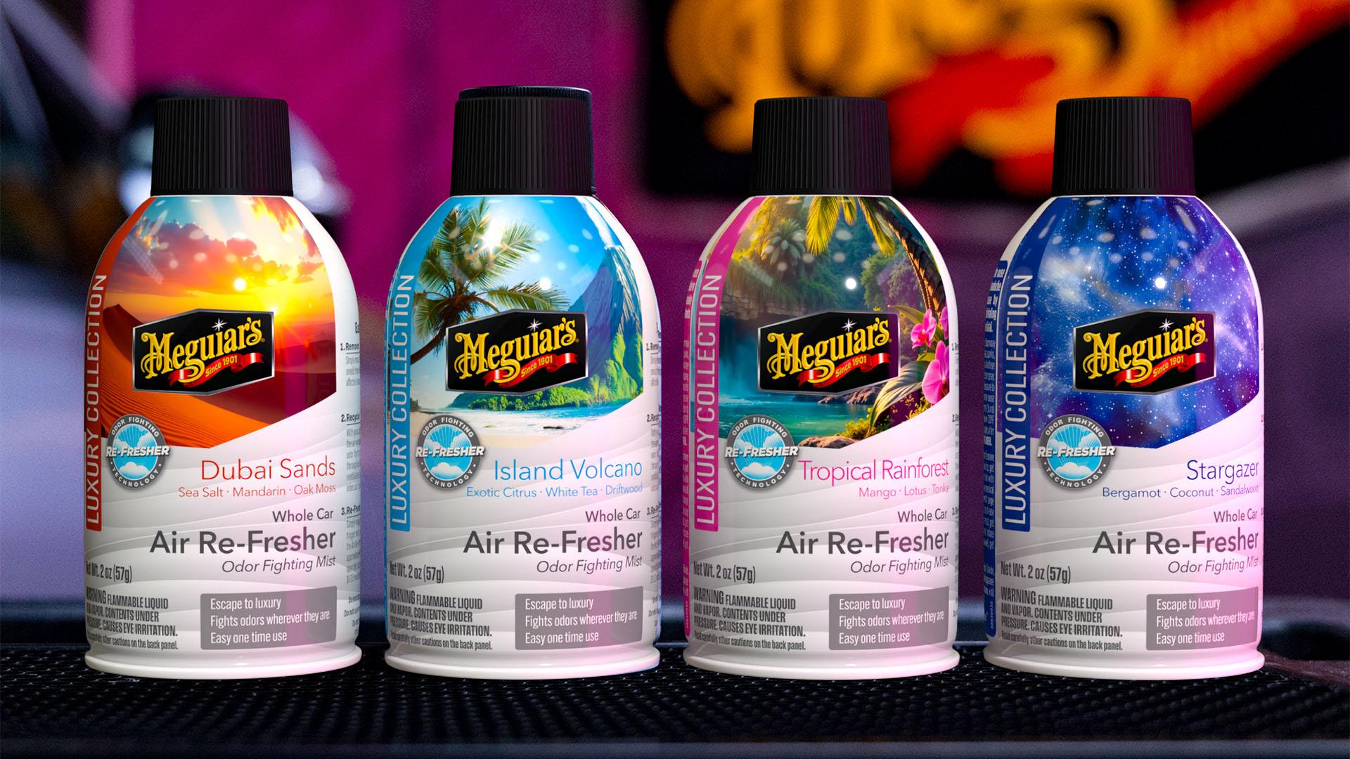 Line up of four Meguiar's Luxury Scent air refreshers 
