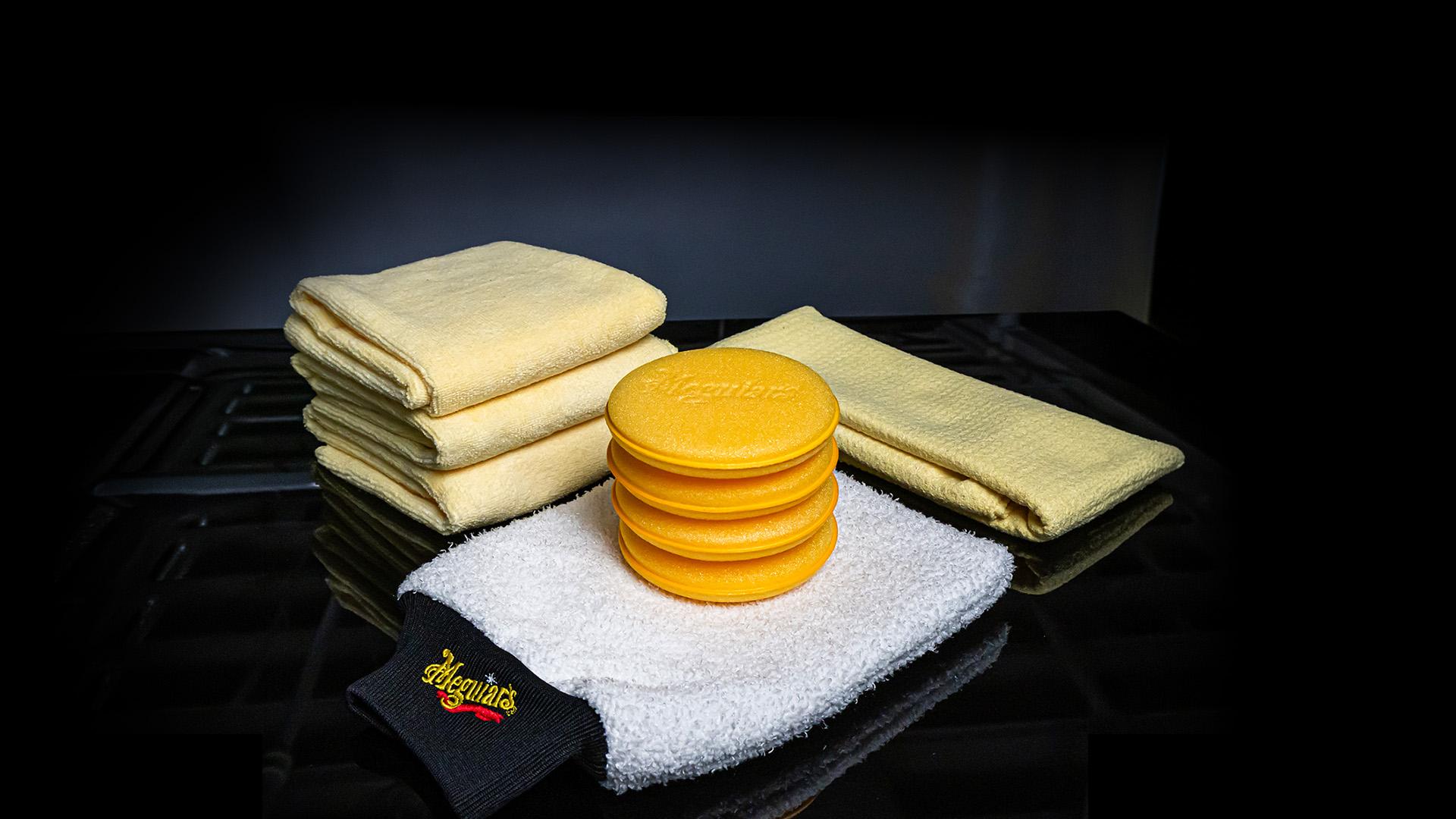 Drying towels, applicator pads and a wash mitt