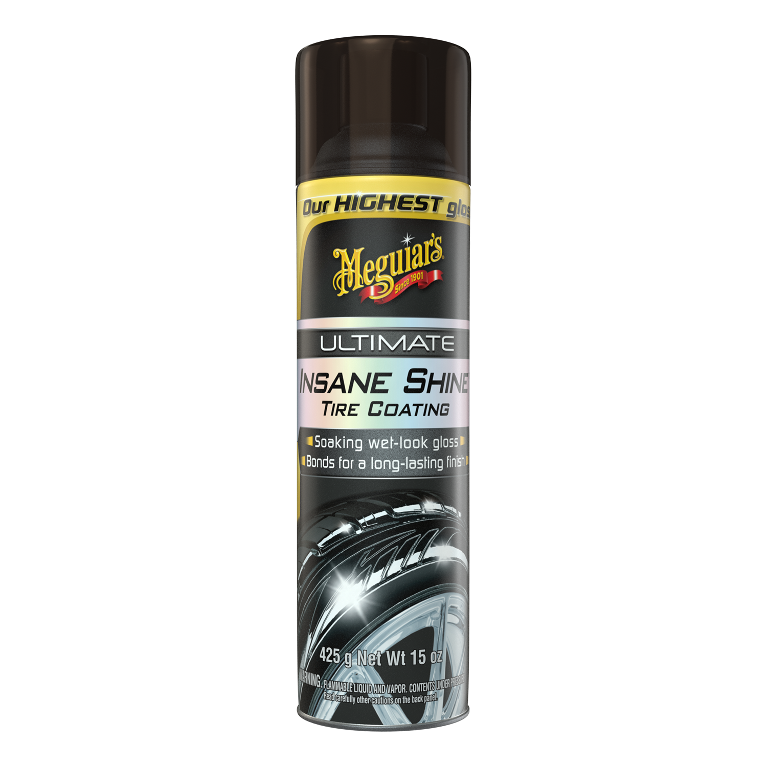 Meguiar's ® Ultimate Insane Shine™ Tire Coating – Soaking Wet-Look Tire Shine - G190315, 15 oz