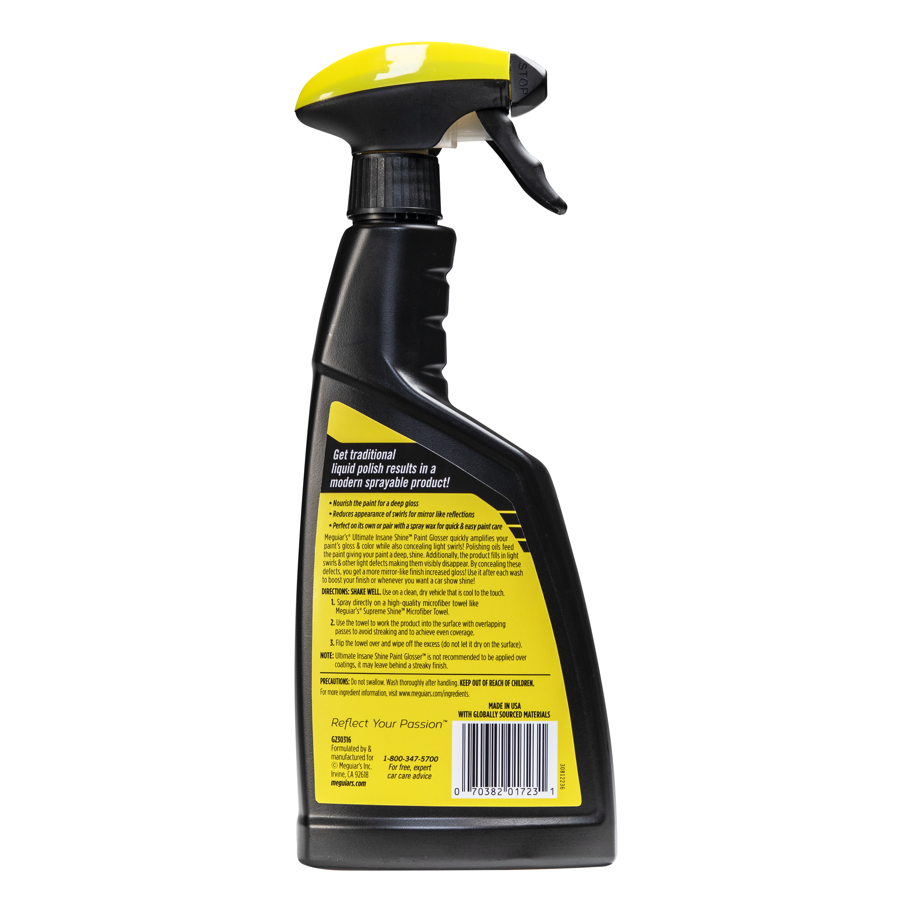 Image of a bottle of Meguiar's Ultimate Insane Shine Paint Glosser, Simply Spray on and Wipe Off for Glossy Paint, G230316, 16 oz